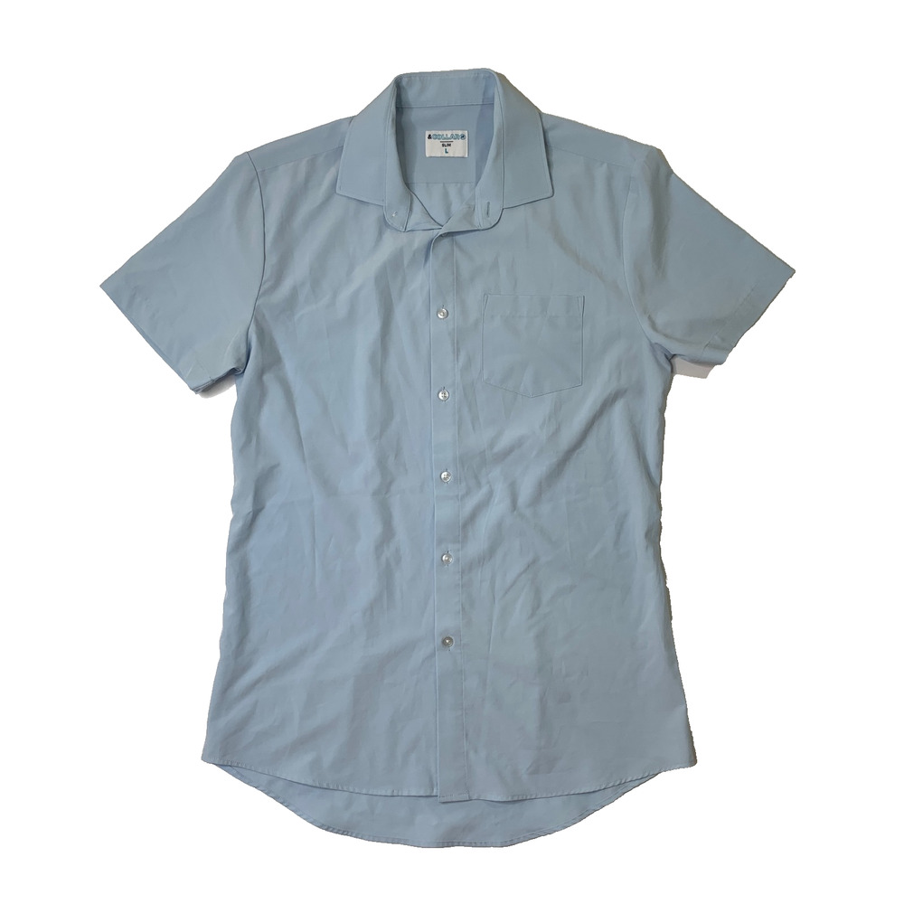 &Collar Shirt Mens L Large Spa Blue Slim Performance Dress Stretch Short Sleeve